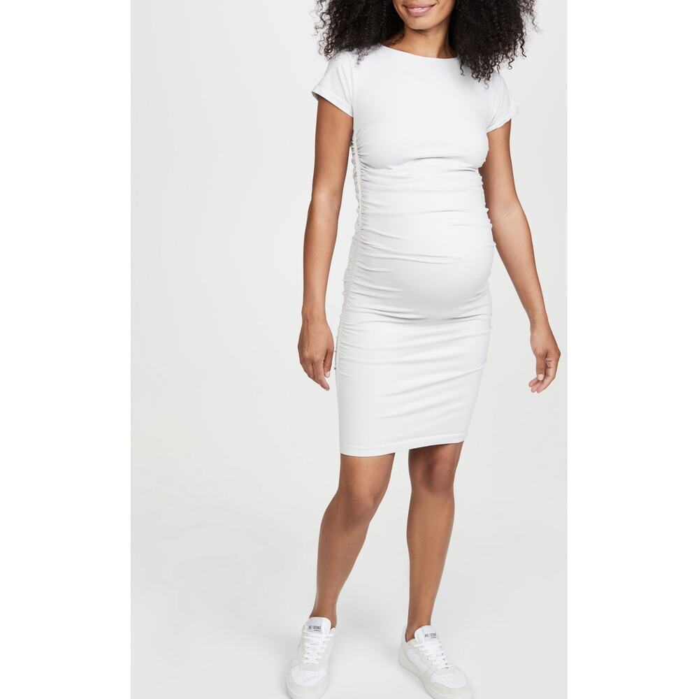 Blanqi Maternity Cap Sleeve Crew Neck Dress in Light Grey Size S/M